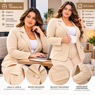 Blazer Plus Size Blazer elegante social Trabalho Blazer feminino Plus Size