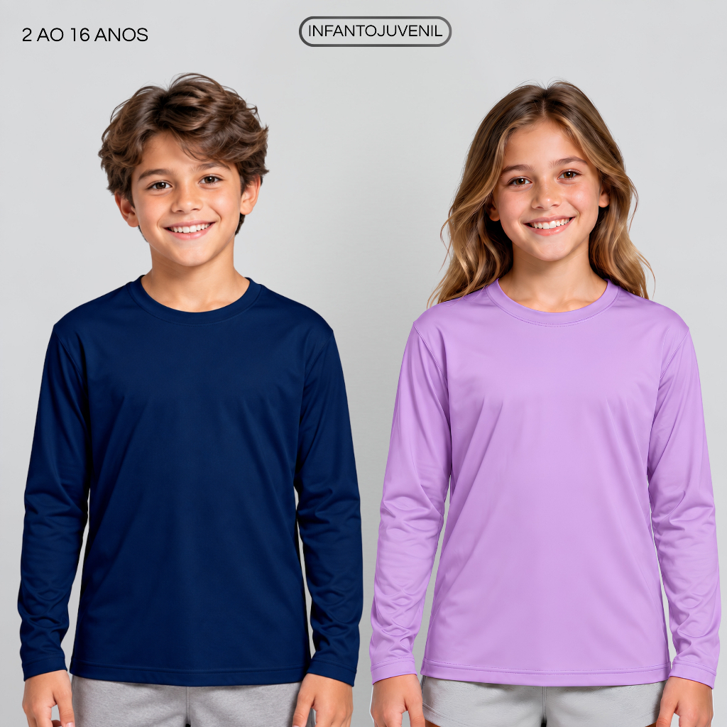 Camisa UV Infantil Térmica Blusa de Proteção Solar para Menino e Menina UV50 2 ao 16 anos