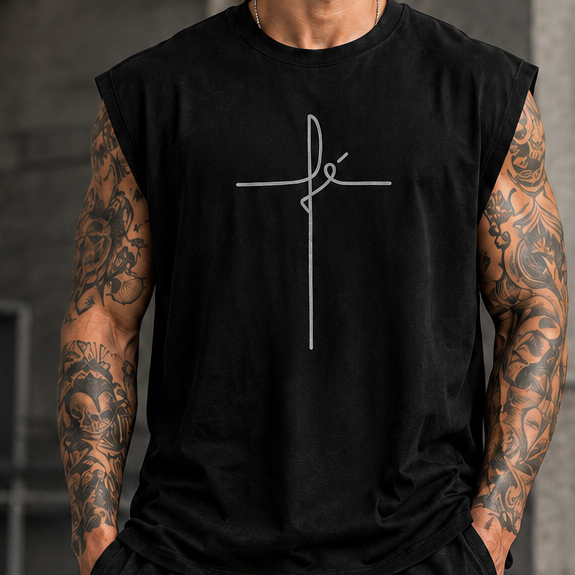 Camiseta Regata Oversized Fé Academia  Streetwear 100% Algodão premium gola grossa