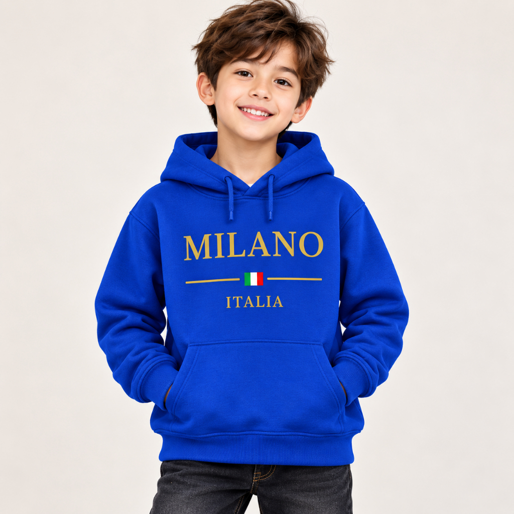 Moletom Infantil Milano Itália Canguru com Capuz Blusa de Frio Quentinho Estampa Premium