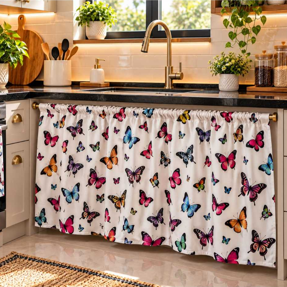 Cortina de Pia Cozinha Estampada em 1,40m x 0,80cm Print Oxford