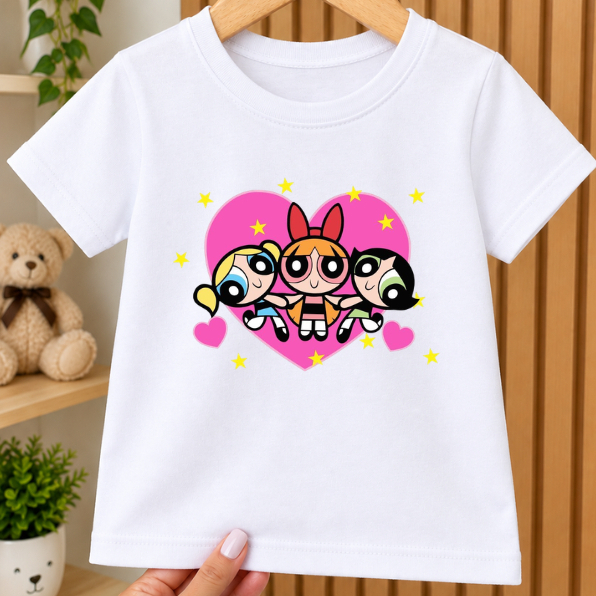 Camiseta Infantil De Algodão Feminina Lindinha/Florzinha/Docinho As Meninas SuperPoderosas Estampa Tendencia