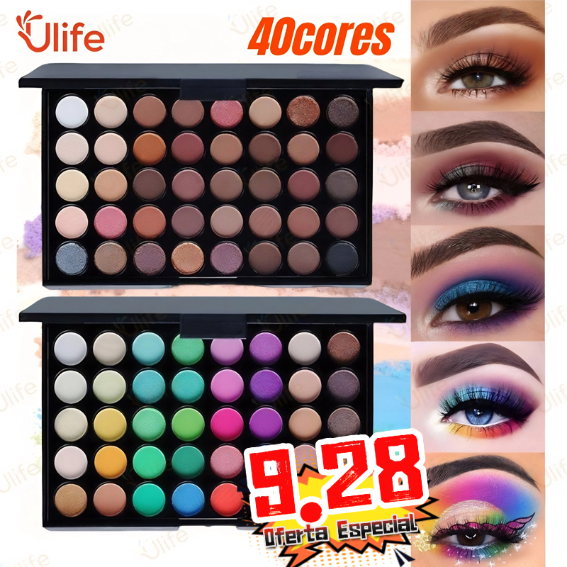 Paleta de Sombras com 40 Cores - Acabamento Matte e Shimmer, Alta Pigmentação, Efeito Esfumado e Longa Duração-UF
