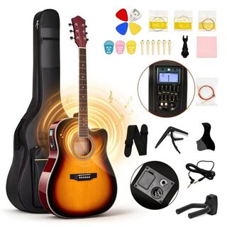 Violão Acústico 38 Polegadas 6 Cordas Leve Madeira Várias Cores Iniciantes Aulas Ensaio Banda Kit de Ideal para Prática