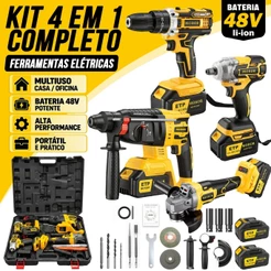 Kit 4 em 1 Sem Fio Furadeira Chave de Impacto Esmerilhadeira Parafusadeira Maleta Profissional