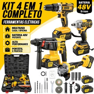 Kit 4 em 1 Sem Fio Furadeira Chave de Impacto Esmerilhadeira Parafusadeira Maleta Profissional