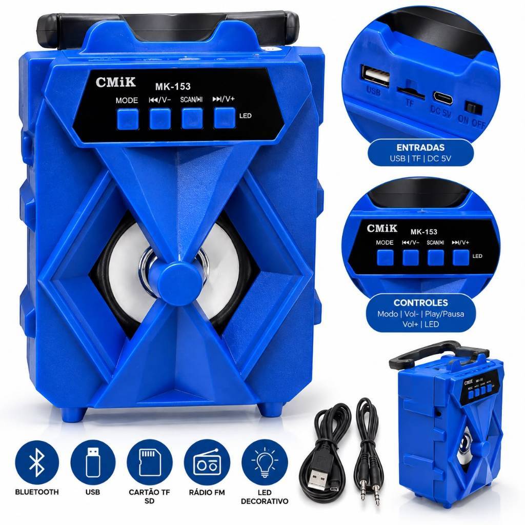 Caixa De Som RGB MK-153 Usb Cartão SD Rádio FM ENVIO IMEDIATO