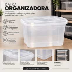 Kit Caixas Organizadora 17 Litros Multiuso Transparente Com Tampa e Travas