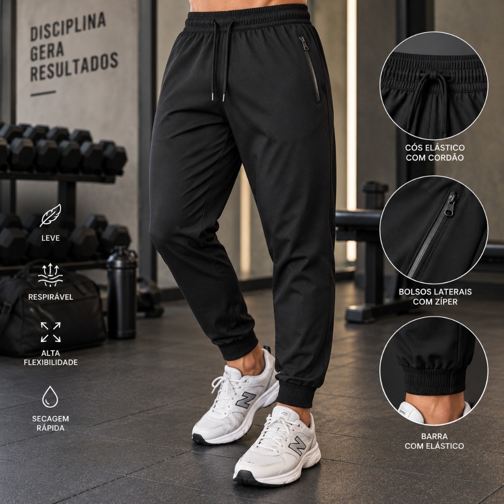 Calça Masculina Com Elastano Para Academia Esportiva Fitness Slim Fit Jogger Dry Fit Furadinho Leve Praticar Esportes
