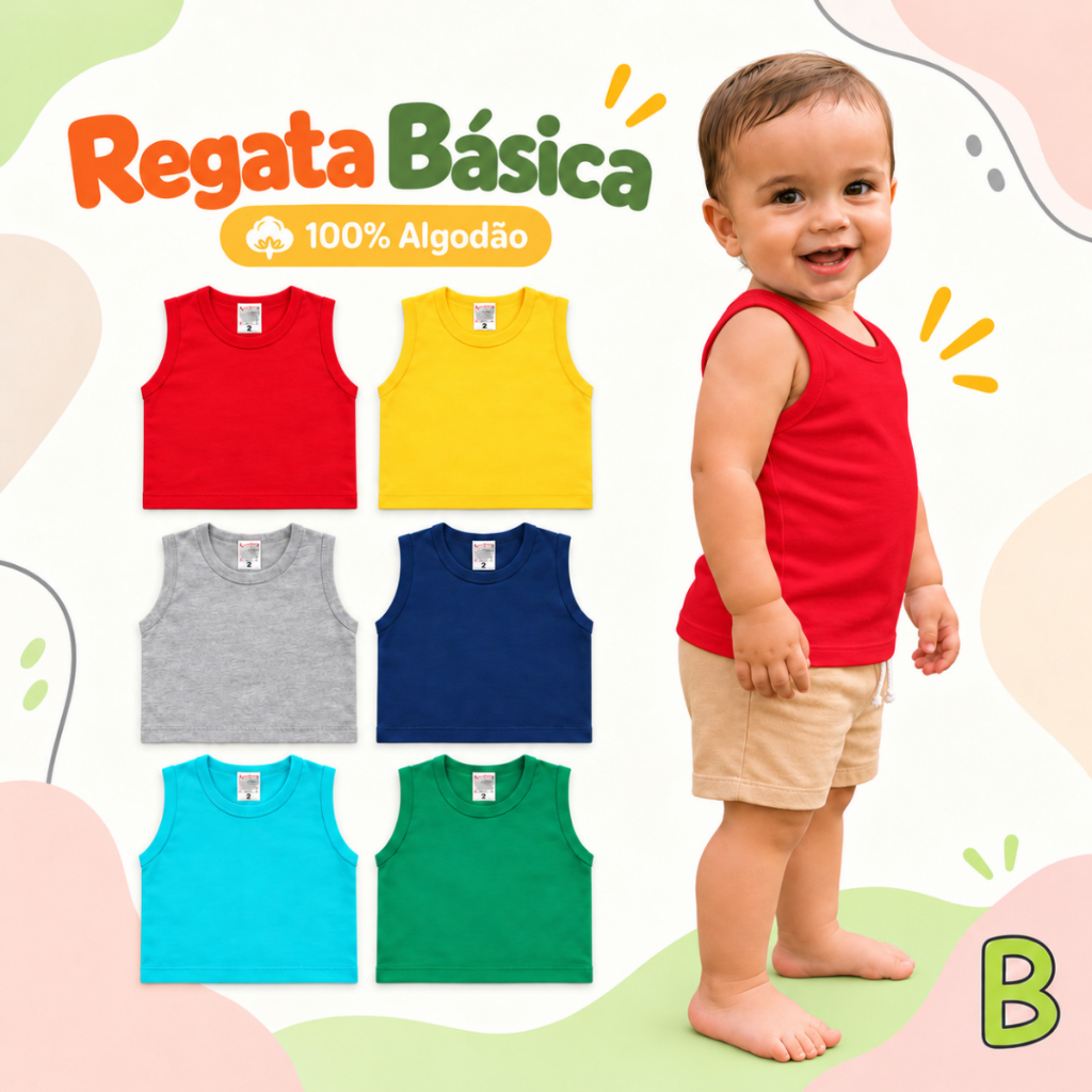 Kit Sortido 5 Regatas Básica Lisa Infantil Menino 2 a 8 Anos Roupa Infantil Bebê Menino Verão Masculino infantil