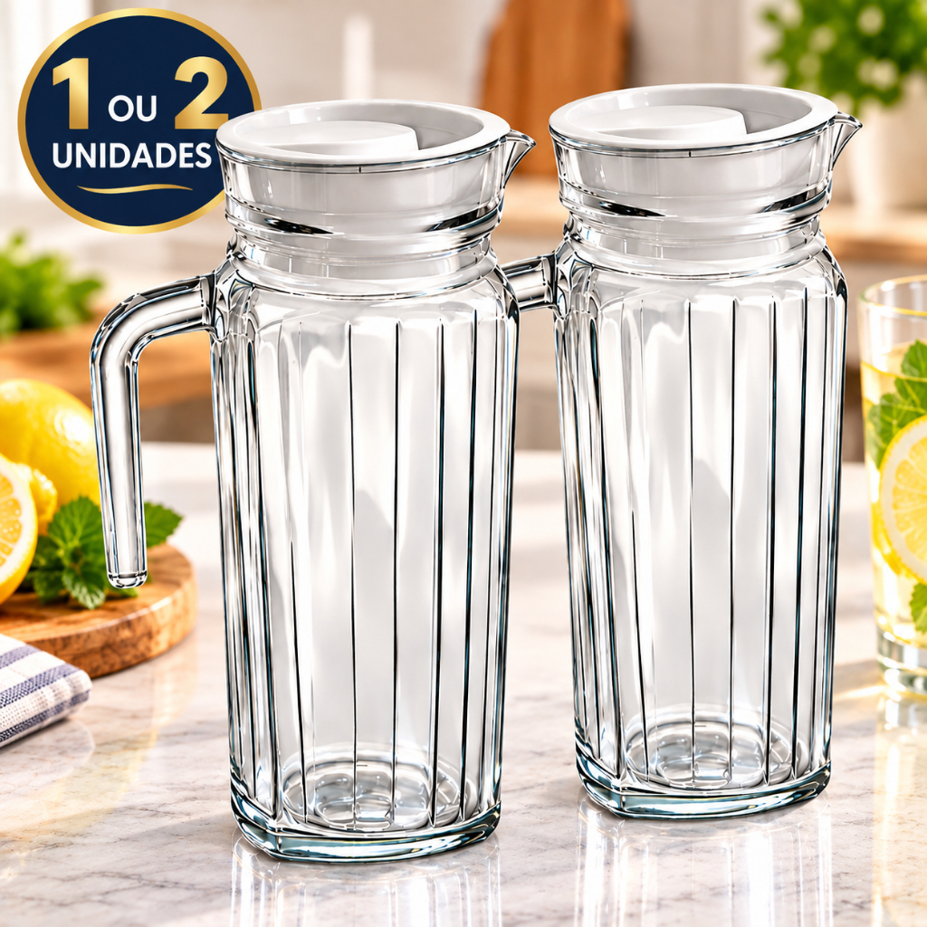 Jarra de Vidro 1 Litro com Tampa Modelo Suíça para Água Suco Bebidas 1 ou 2 Unidades