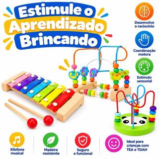 Kit  Brinquedo Montessori Sensorial Para Criança Autista Xilofone + Brinquedo Aramado- Coordenação E Estímulo Sensorial