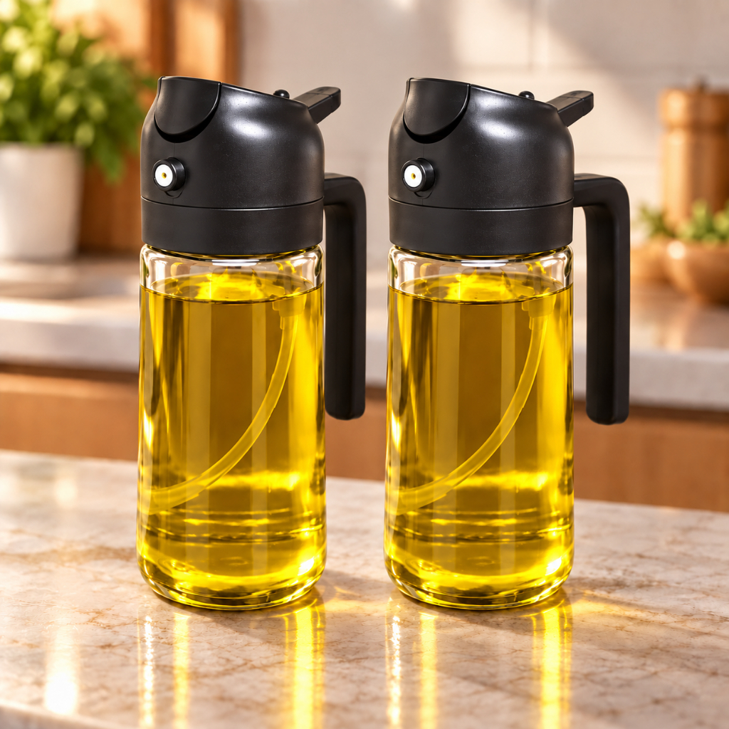 Borrifador de Azeite Spray 2 em 1 Vidro 500ml Pulverizador Dosador de Óleo Vinagre Galheteiro para Cozinha