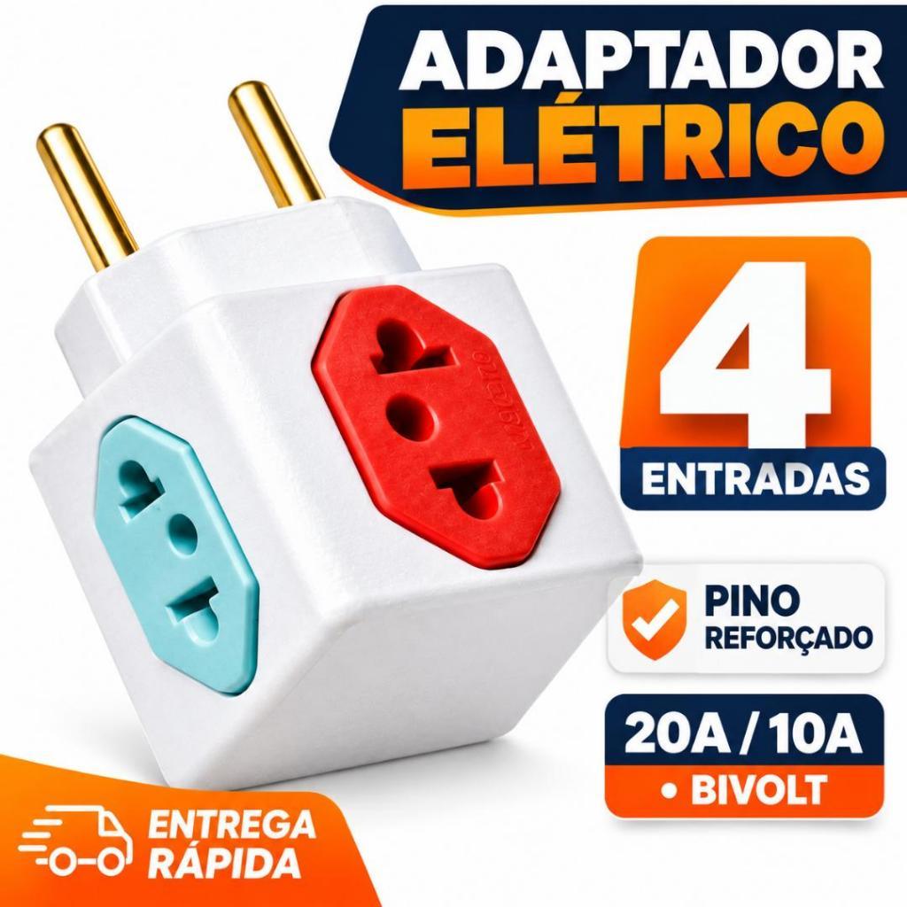 Adaptador de Tomada Benjamin Tipo Cubo Universal Colorido 10A/20A Bivolt Pino Fino e Grosso