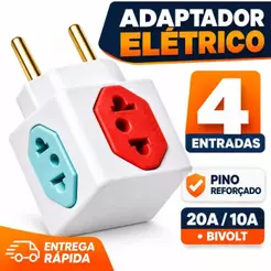 Adaptador de Tomada Benjamin Tipo Cubo Universal Colorido 10A/20A Bivolt Pino Fino e Grosso