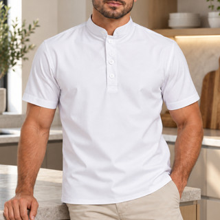Jaleco Gola Padre Branco Para Chef De Cozinha Atendimento Elegante Moderno Social Leve Confortável