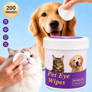 Kit 200 Lenços Umedecidos Para Limpeza De Olhos Pet Anti-Manchas Lacrimal Com Aloe Vera LR-0345