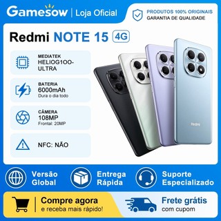 Xiaomi Redmi Note 15 4G, Processador Mediatek Hélio G100-Ultra, Bateria 6000mAh, 128/6GB RAM- 256/8GB RAM