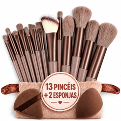 Kit Pincéis Maquiagem 13 Peças + 2 Esponjas Com Estojo