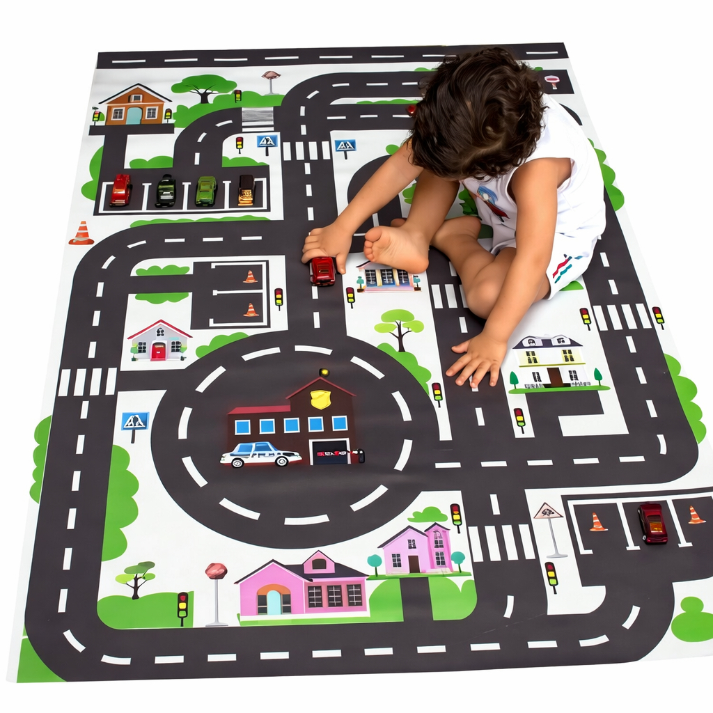 Tapete Infantil Lona Pista Carrinho Cidade Dobrável 100cm