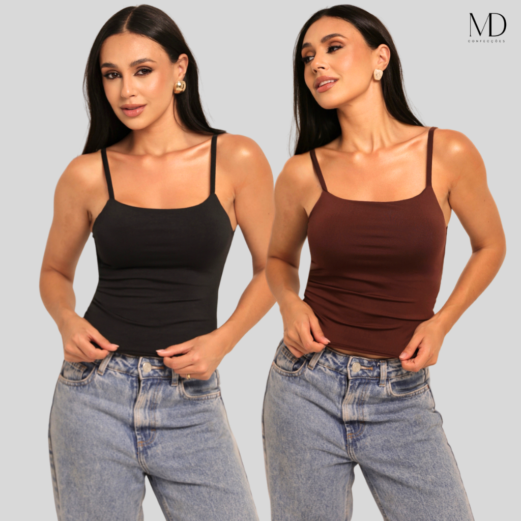Kit 2 Cropped Feminino Regata Alcinha Básico Verão Suplex