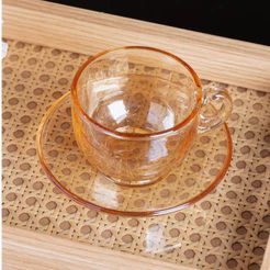 Xícara de Chá com Pires Nice 150ml Vidro Âmbar Lyor para Bebidas Quentes Café Mesa Posta Elegante Servir Casa Prática
