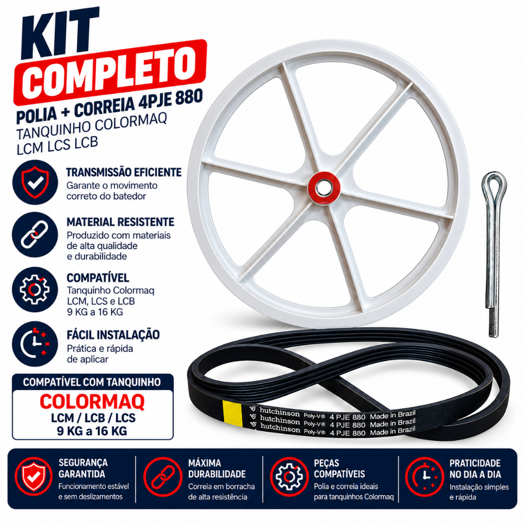 Polia Do Agitador + Correia 4Pje 880 Tanquinho Colormaq Lcm Lcs Lcb 9 A 20Kg