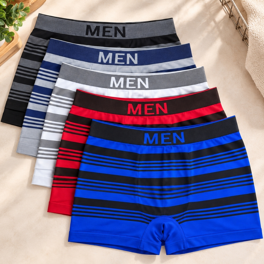 Kit 5 Cueca Boxer Masculina Sem Costura Microfibra Premium Lisa ou Listrada Cueca Box Masculina