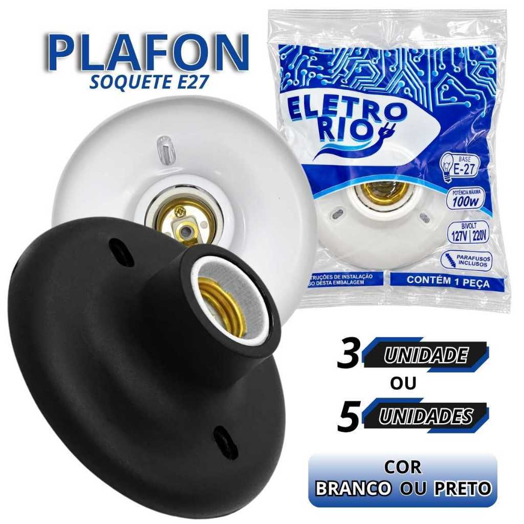 Plafon Suporte de Lampada 3 ou  5 unidades Branco ou Preto com Bocal de Ceramica E27 Soquete PP