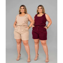 Conjunto Plus Size Feminino Short e Blusa Alfaiataria Elegante Casual