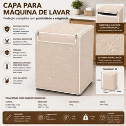 Capa Máquina Lavar PVC Bege Tampa G 66x80cm Forro Poliéster Vida Pratika ( CAPA NÃO POSSUI ZÍPER)