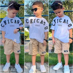 Conjunto Infantil Masculino De Verão - Camiseta + Bermuda Veste De 2 Ao 12 Anos