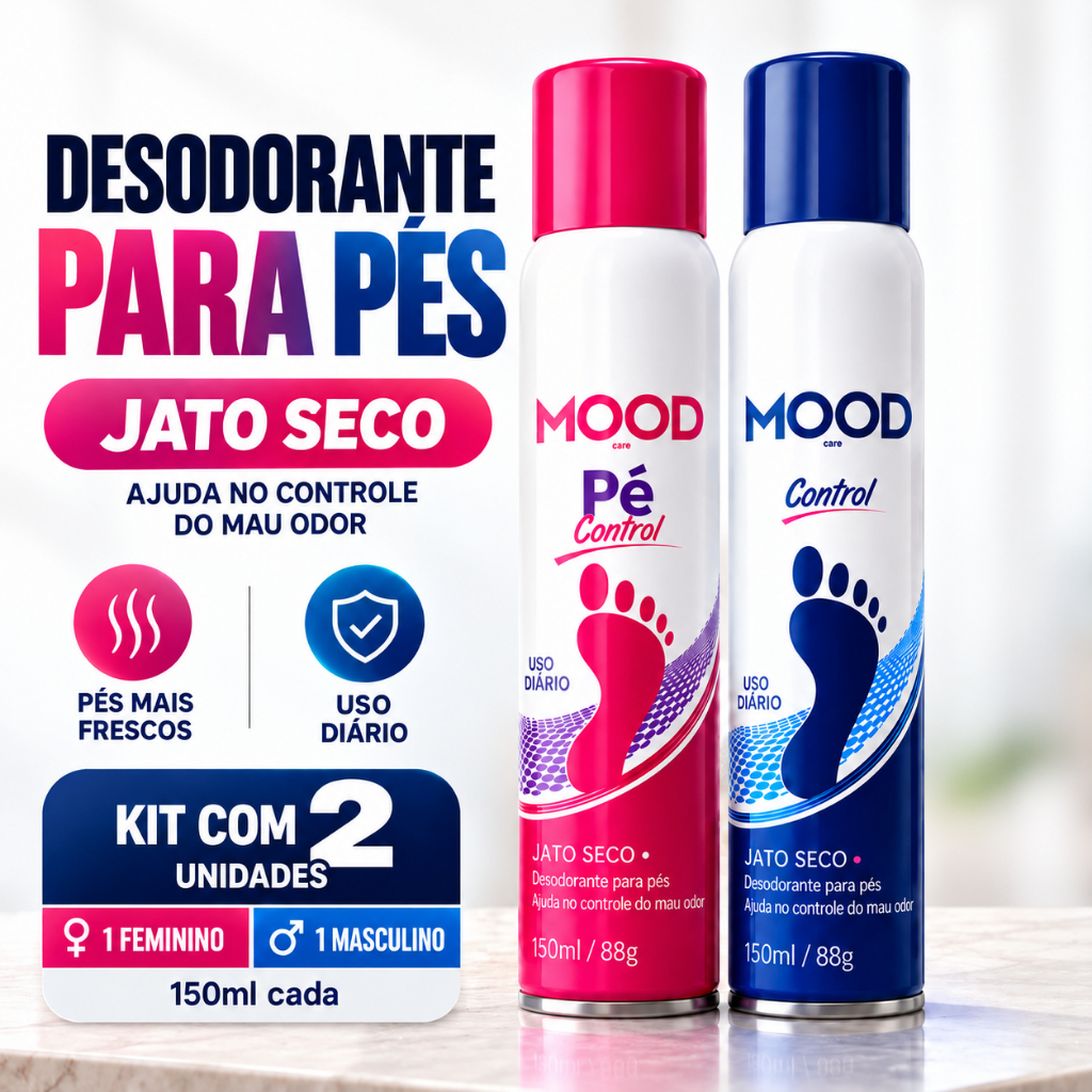 Kit 02 Desodorantes Para Pés Mood Care Jato Seco 150 ml Feminino Masculino Spray Antiodor Uso Diário