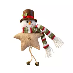 Pendente de Pelúcia de Natal Boneco de Neve Estrela Farm Xadrez Vermelho/Verde Militar 24cm