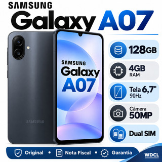 Celular Samsung Galaxy A07 128GB 4GB RAM Tela 6,7" 90Hz Câmera 50MP Bateria 5000mAh Dual Chip 4G Original Nota Fiscal