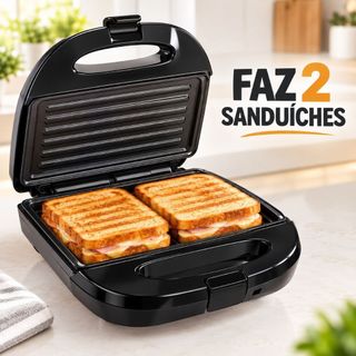 Sanduicheira Grill Elétrica 2 em 1 Antiaderente 750W Faz 2 Sanduíches Prensa Dupla 127V ou 220V