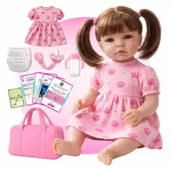Bebê Reborn Boneca Realista Vestido Coroa Silicone Pode Dar Banho