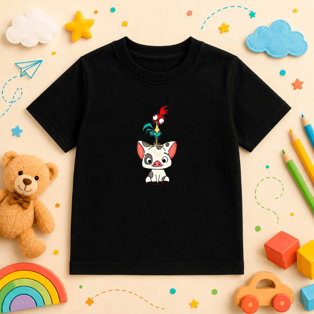 Camiseta Infantil Porquinho Galinha Personagens 100% Algodão Unissex Menino Menina Bebê Infanto Juvenil Estampa DTF