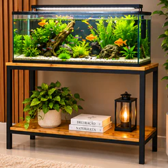 Mesa Lateral Suporte para Aquário 70x30x72cm Metalon 20x20 Madeira Reforçada