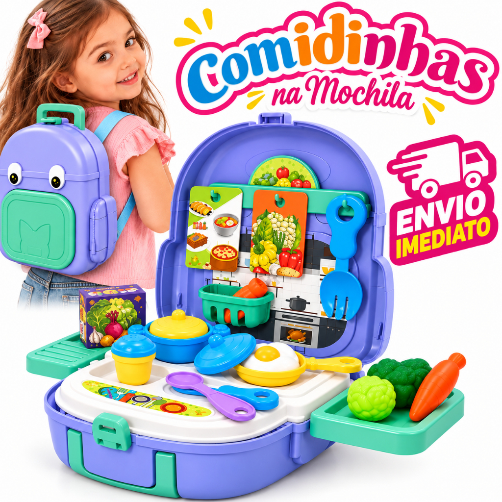 Kit Cozinha Infantil Maleta Cozinha Brinquedo Infantil Panelinhas Acessórios mochila