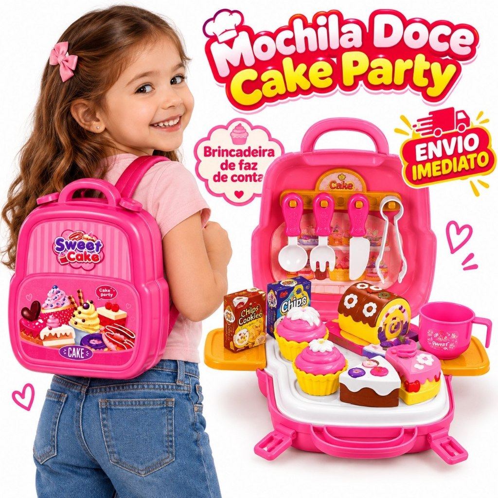 Mochila Infantil Doces Brinquedo Cozinha Kit Cake 22 Peças