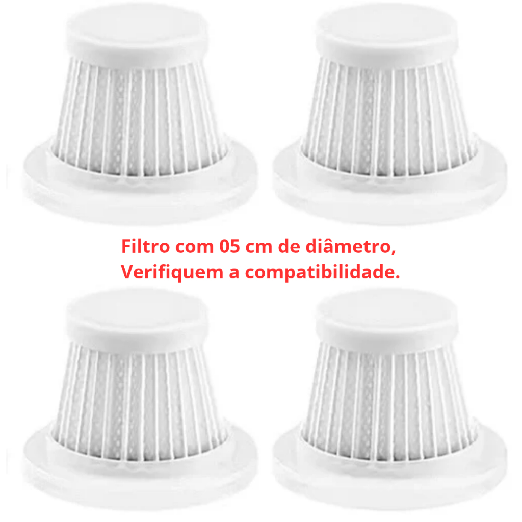 Kit 04 Filtros c/ 5 cm de Largura p/ Mini Aspirador Portátil Lavável Compatível Diversos Modelo Hepa