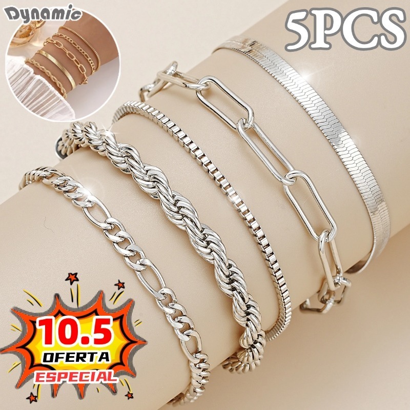 5 pcs pulseiras em aço inoxidável hipoalergênico não escurece a prova d’água