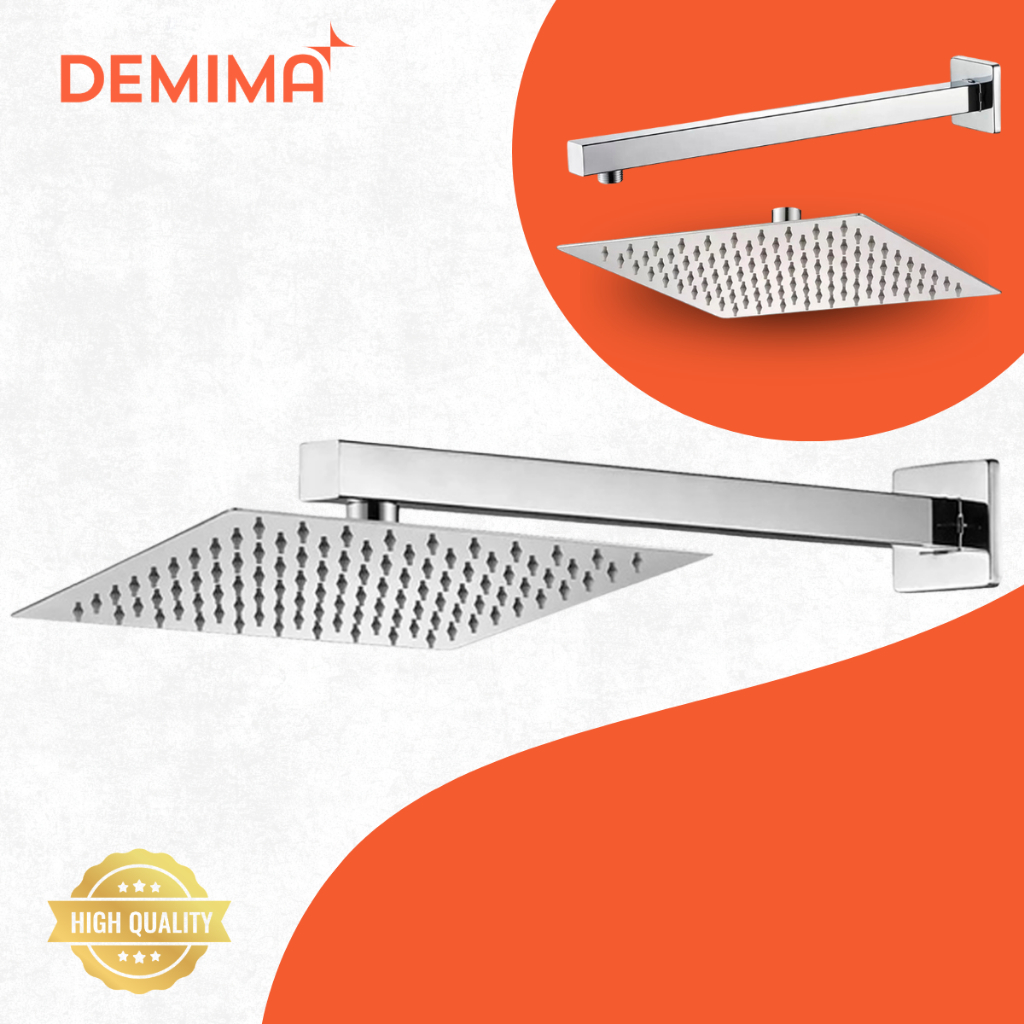 Ducha 20x20 Chuveiro Slim Polido Cromado Aço Inox Quadrado Alta Pressão Suporte Área Externa Piscina Resistente Demima