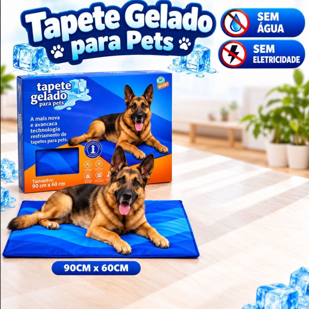 Tapete Gelado Refrescante Térmico 90x60cm Para Cães Gatos Pet Alta Resistência Lavável Antiderrapante Atóxico