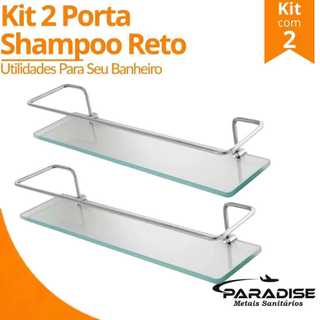 Kit 2 Porta Shampoo de Alumínio Base de Vidro Reto Prateleira para Banheiro Cozinha Organ…