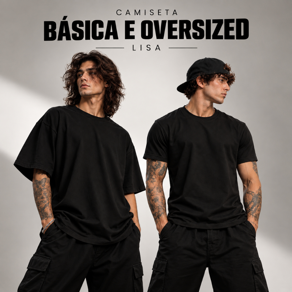 Camiseta Básica Ou Oversized 100% Algodão Lisa Casual Estilosa Confortável Versátil Moda Unissex