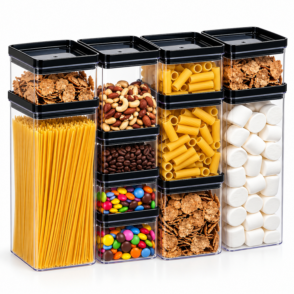 Kit 11 Potes Herméticos Acrílicos Porta Mantimentos Organizador Cozinha Despensa