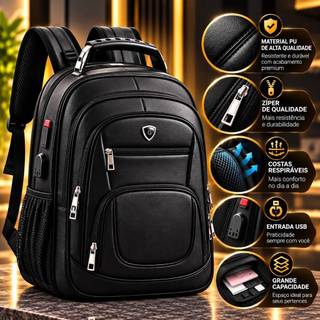 Mochila Masculina Couro PU Executiva para Notebook Trabalho Viagem Resistente Faculdade