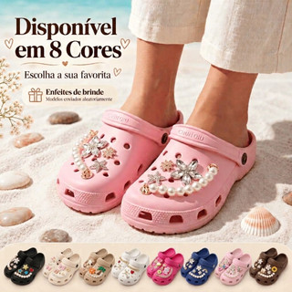 Babuche Feminino Nuvem Plataforma EVA Macia Sandália Decorada Bótons Pingentes Pérola Str…